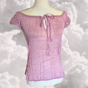 Y2K 2000s deadstock pink fairy cottage core sheer fitted blouse size small